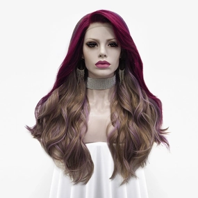 Zoey - Pink Purple and Blonde with Tinsel  Long Wavy Synthetic Lace Front Wig