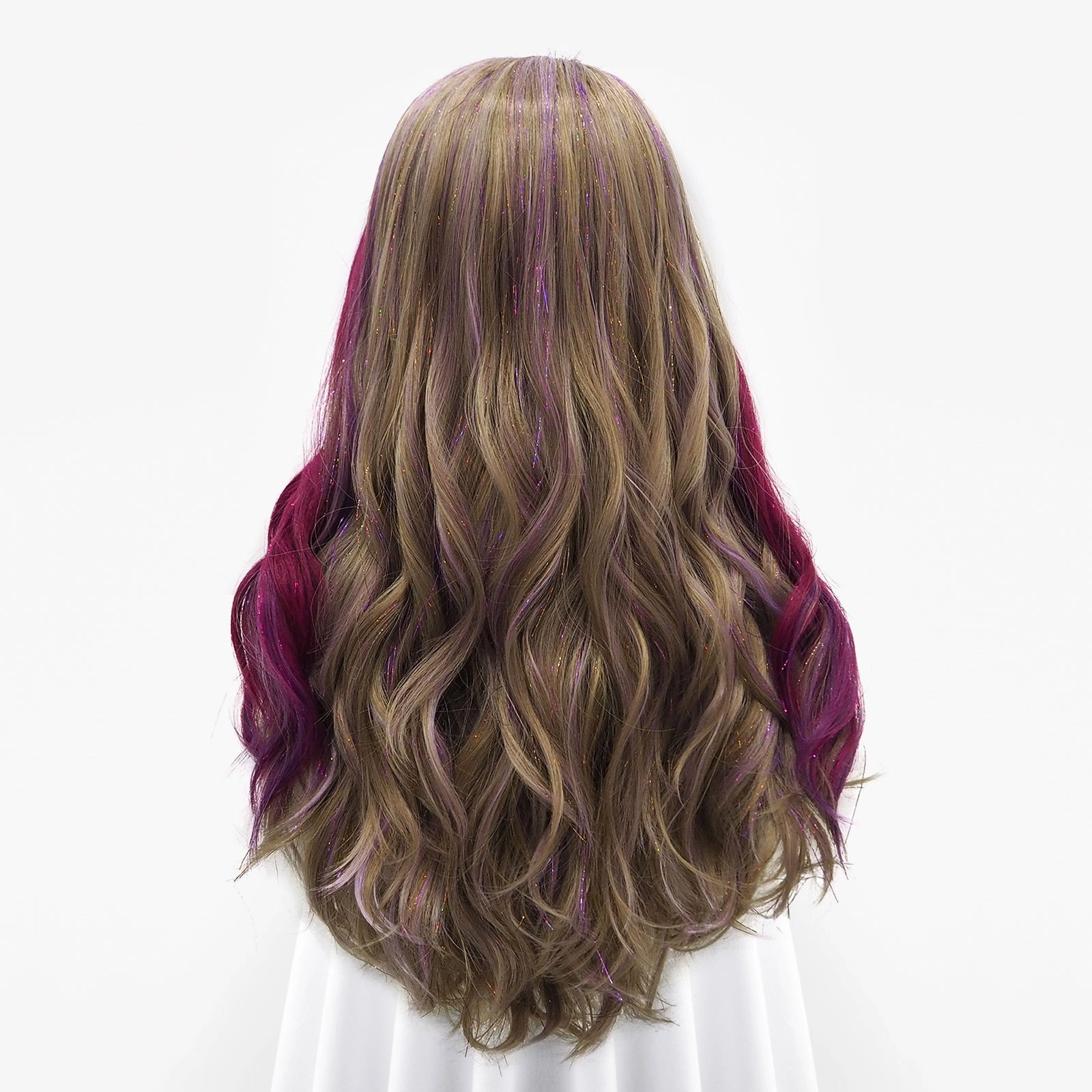 Zoey - Pink Purple and Blonde with Tinsel  Long Wavy Synthetic Lace Front Wig